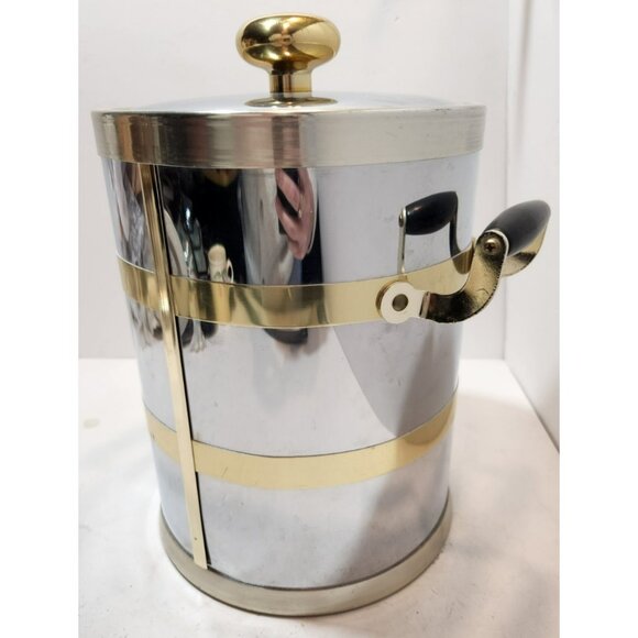 Vintage Kraftware Two-Toned Chrome & Brass Ice Bucket w/Insulated Plastic Lining - Picture 3 of 14